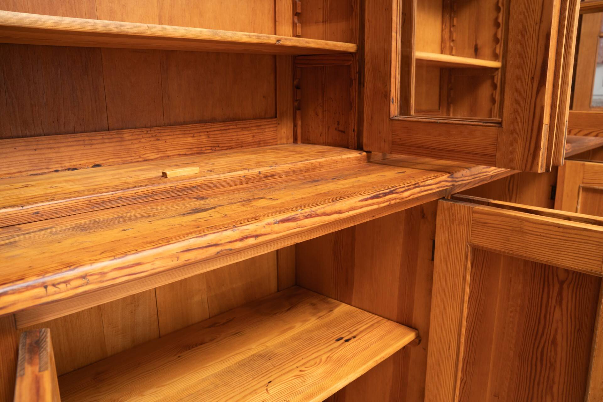 Monumental Pine School Library Bookcase from Warsaw, Poland, 1920s