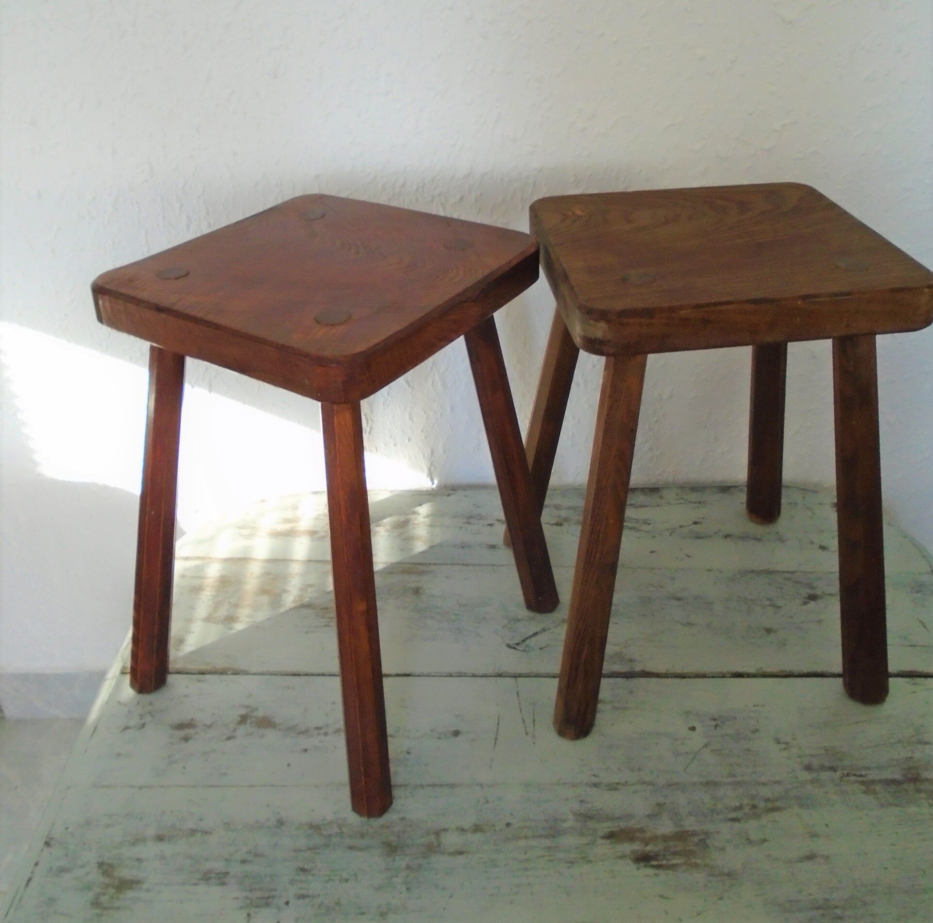 2 ancient brutalist wood stools