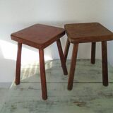 2 ancient brutalist wood stools