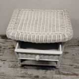 White rattan chest of drawers and bedside table