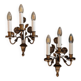 Pair of gold metal flower wall lights