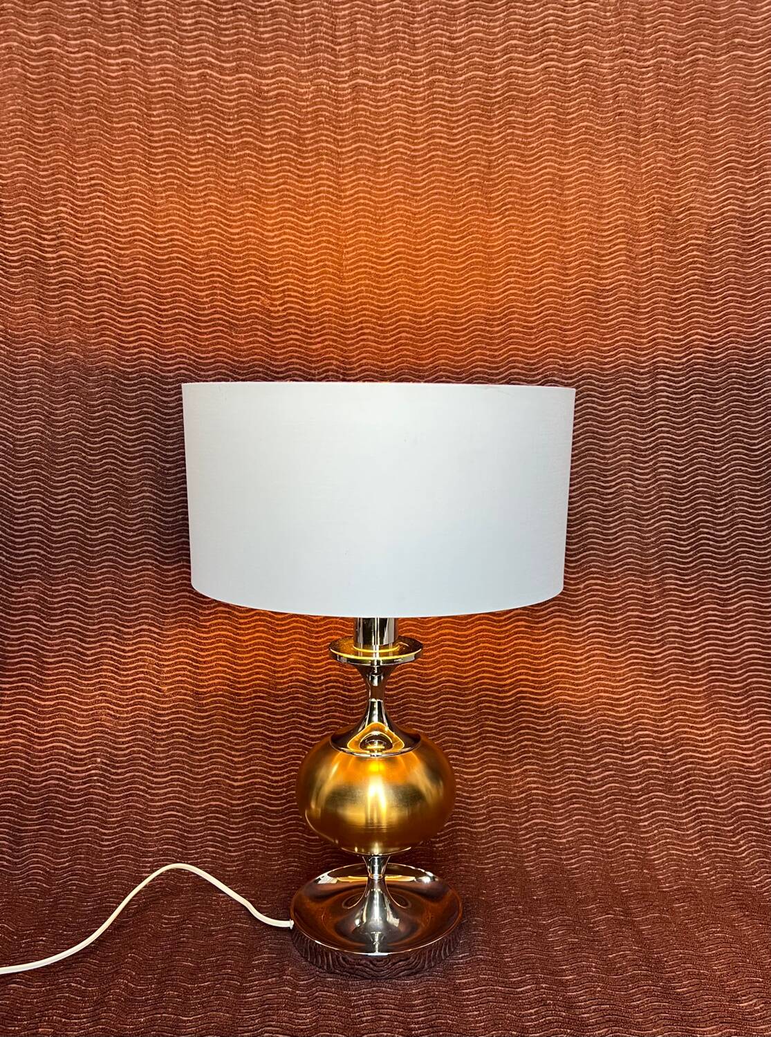 VINTAGE 1970 LARGE FORMAT LAMP CHROME BASE 1 BRUSHED ALUMINIUM BALL DO