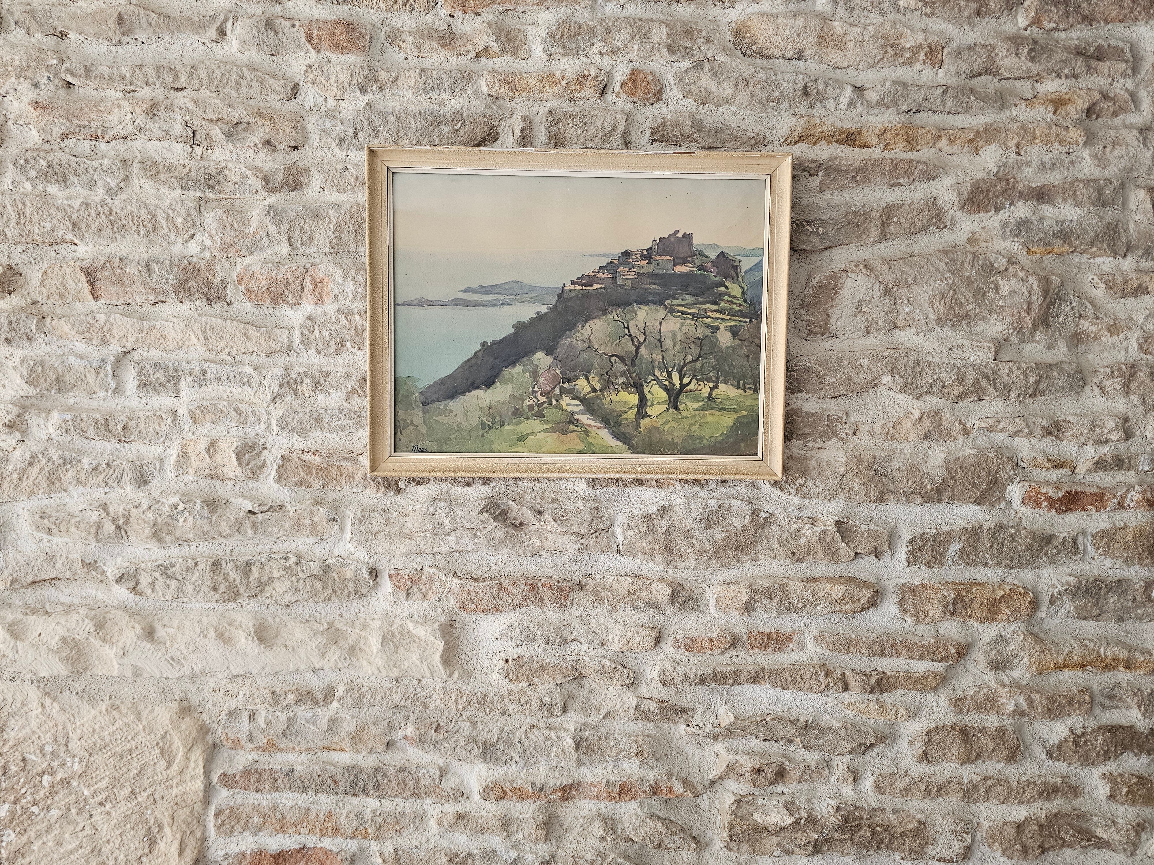 Old lithograph - Landscape Riviera Mediterranean Eze - A. Marc