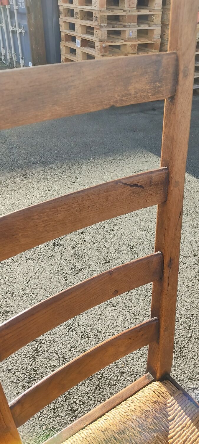 Ensemble de 4 chaises bois paille brutaliste
