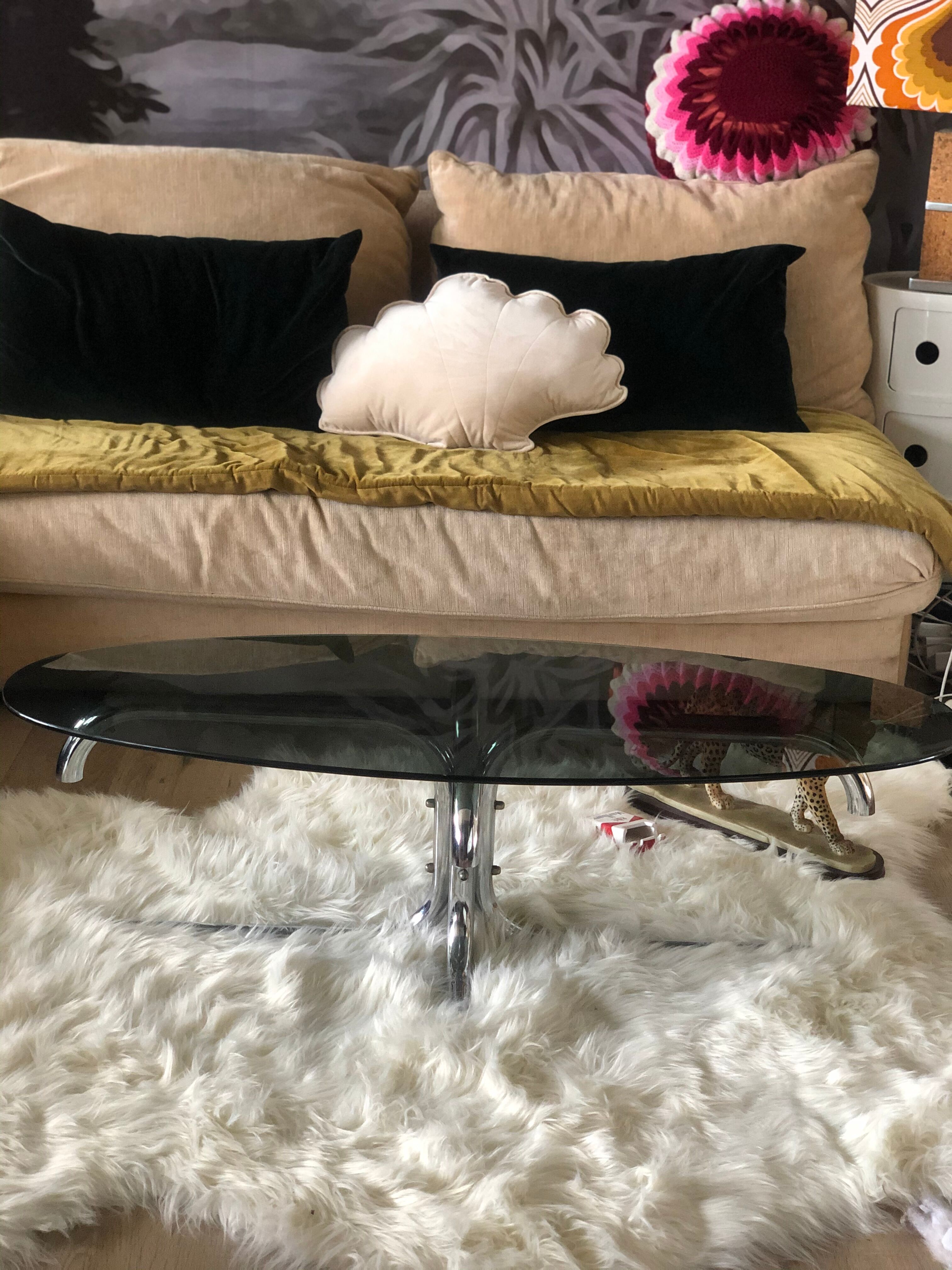 Coffee table smoked glass and chrome