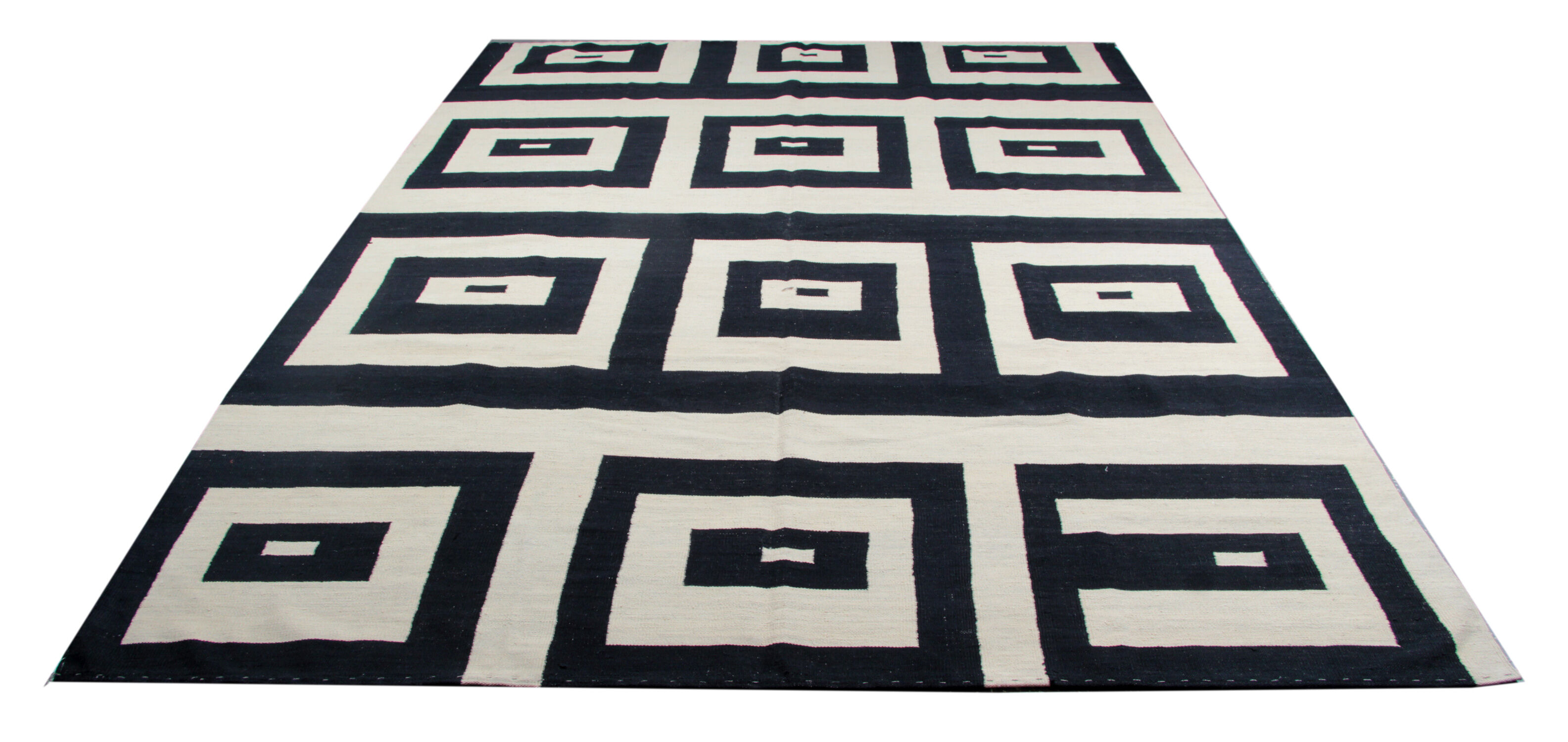 Black and cream kilim area rug 253 x 338 cm