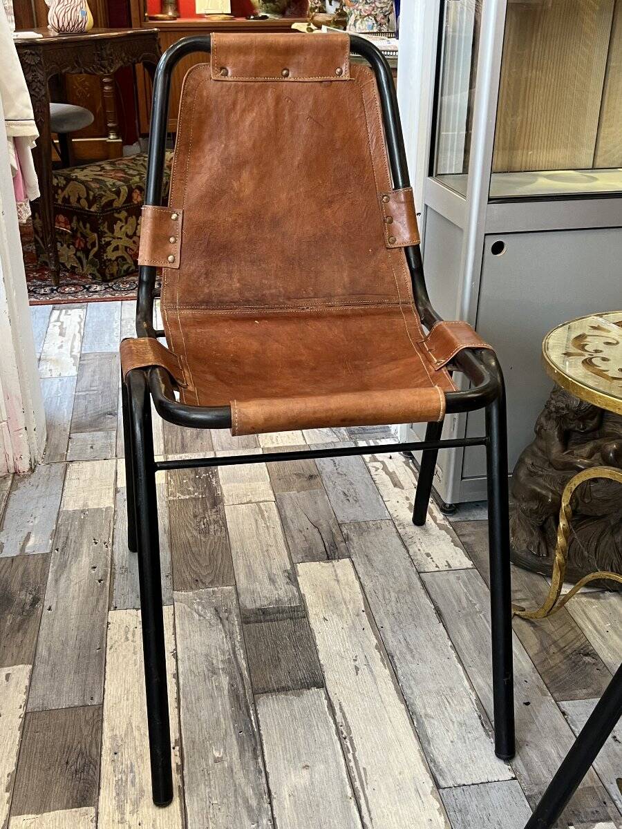 Pair of Metal and Leather Chairs, after Charlotte Perriand for Les Arcs, circa 1960.