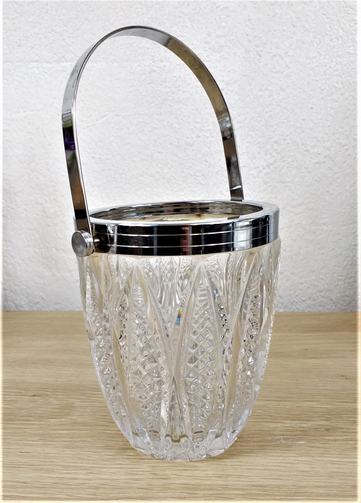 Seau à glaçons en cristal et métal - vintage année 50 - excellent état