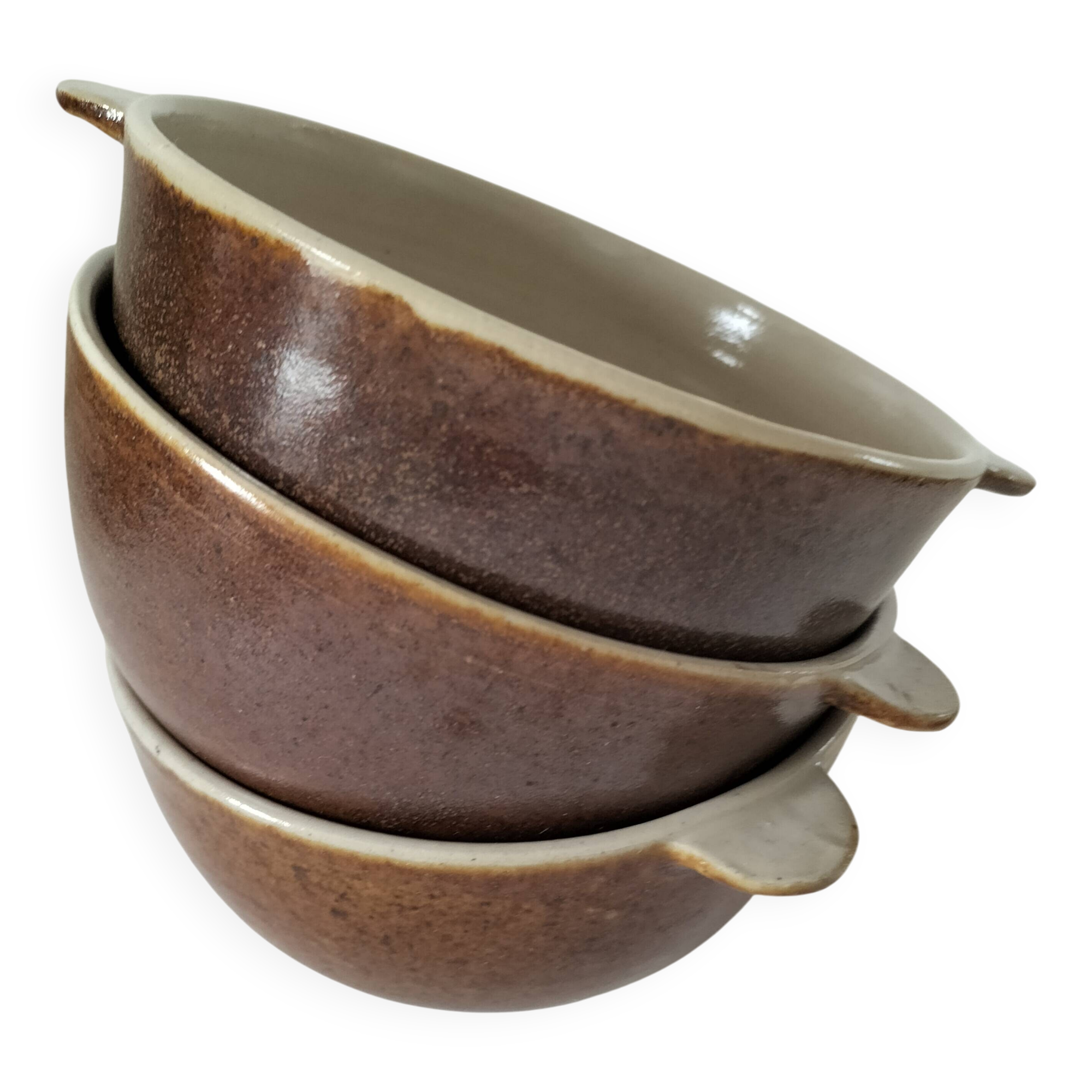 Trio de bol à oreilles en grès bicolores