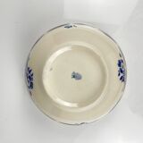 Half-porcelain salad bowl Badonviller, blue flower pattern, early 20th century.