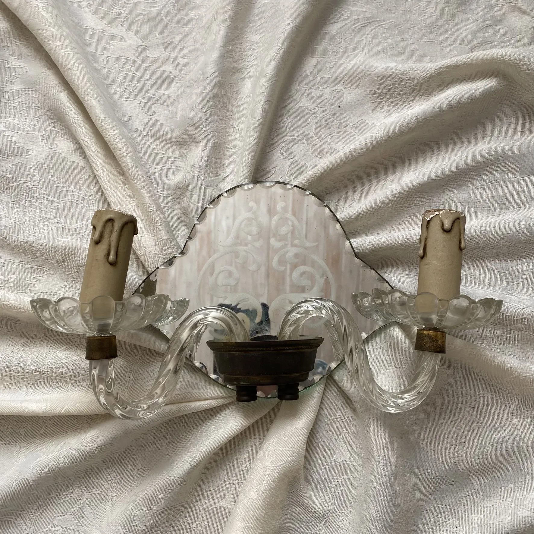 Applique italienne double en verre  et miroir, années 50