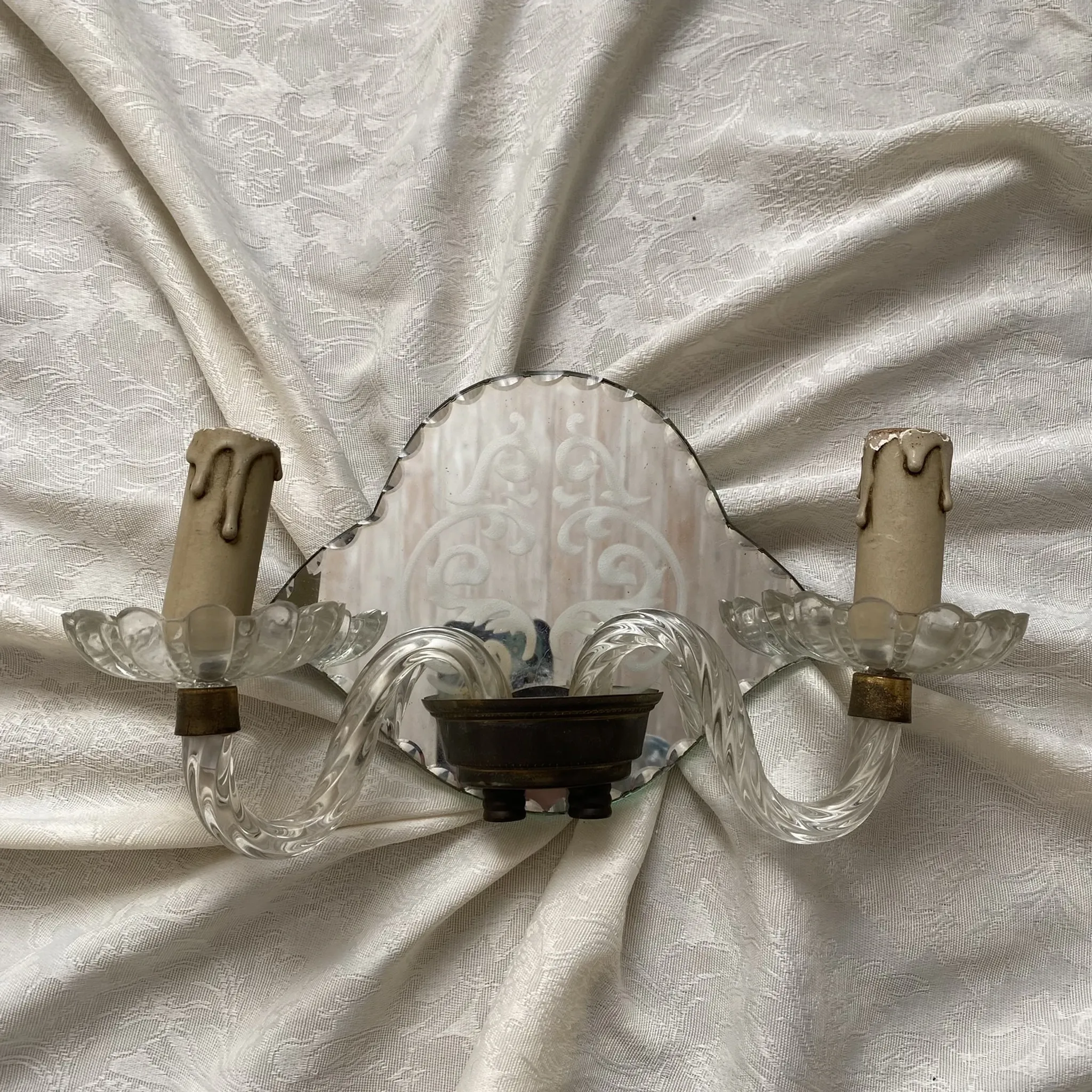 Applique italienne double en verre  et miroir, années 50