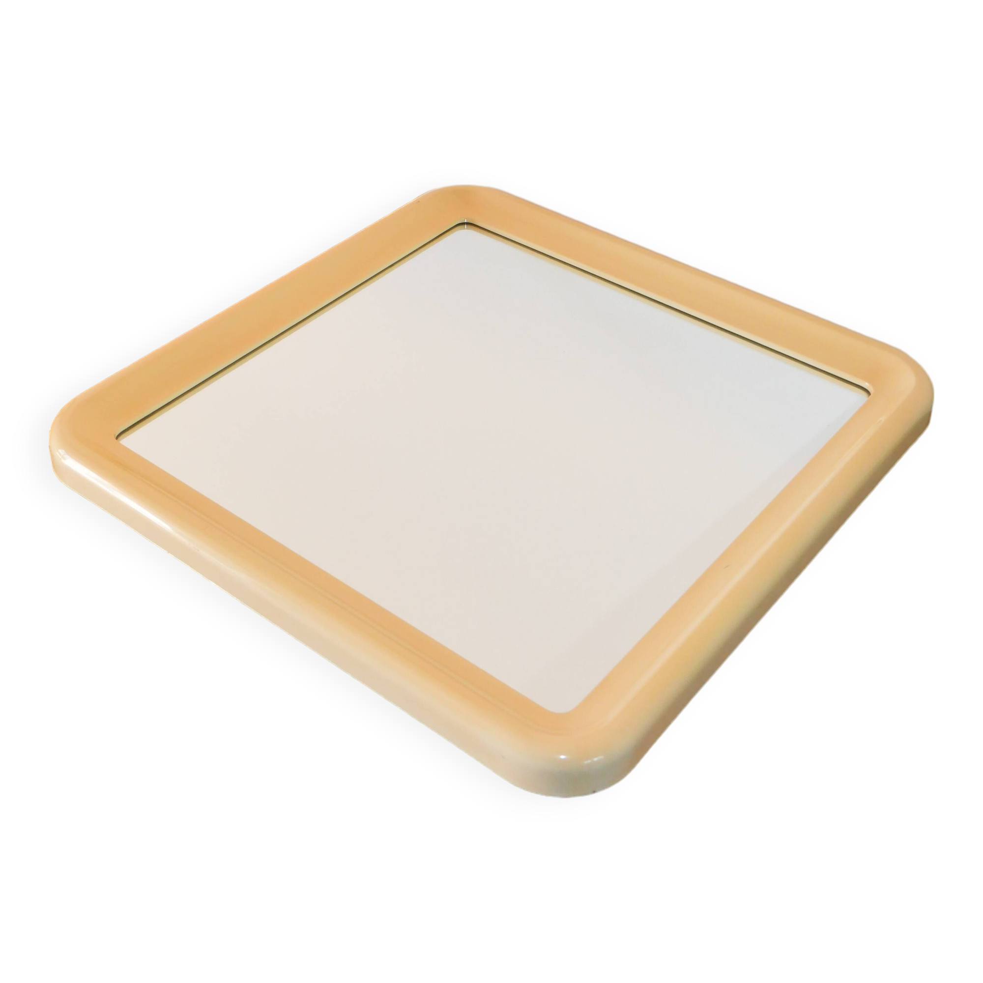 Ecru square plexiglass mirror, Made in Italy, 1970
