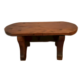 Tabouret bas de traite en bois ciré