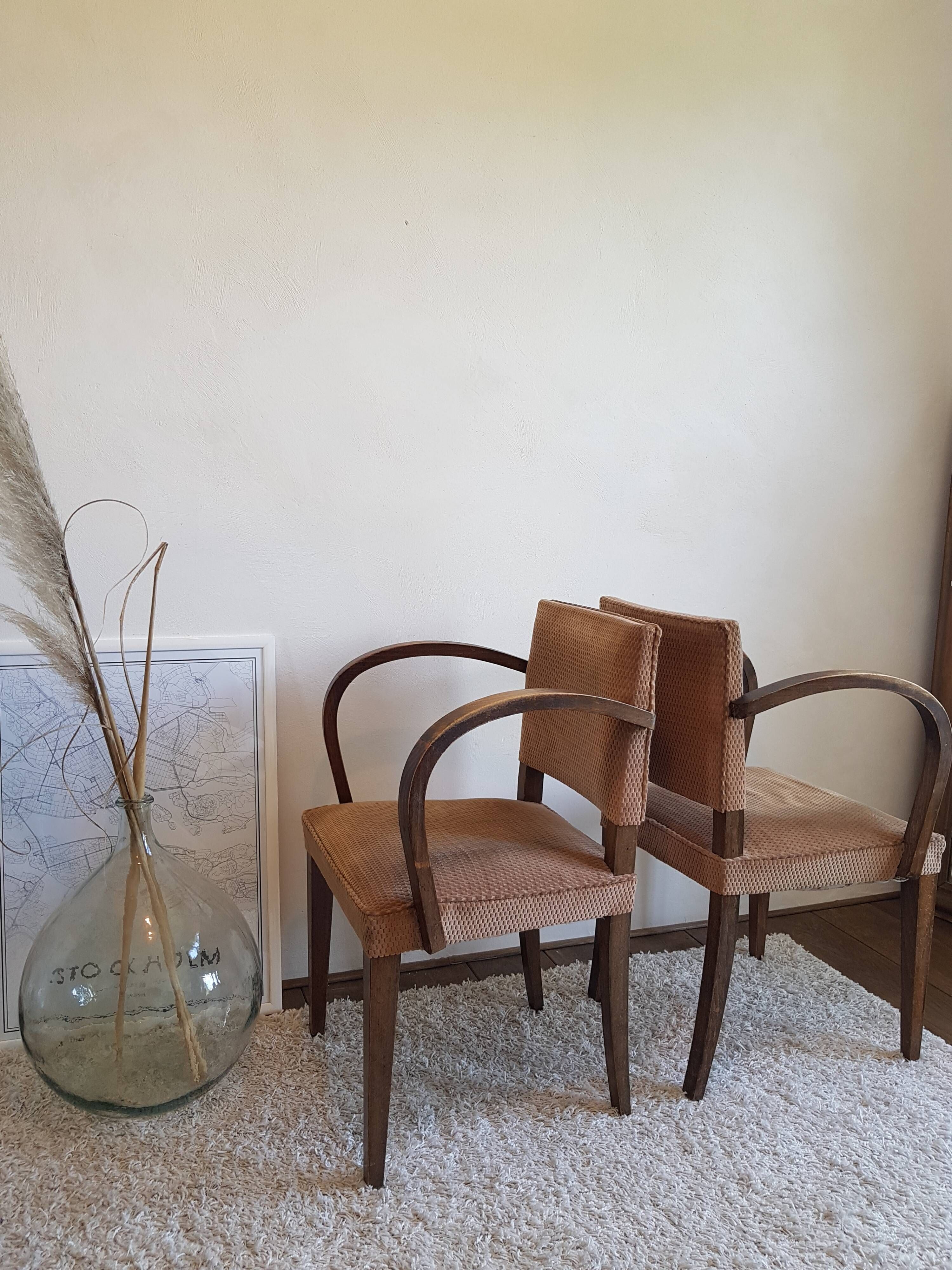 Pair of vintage bridge armchairs-circa 1960-wood and velvet
