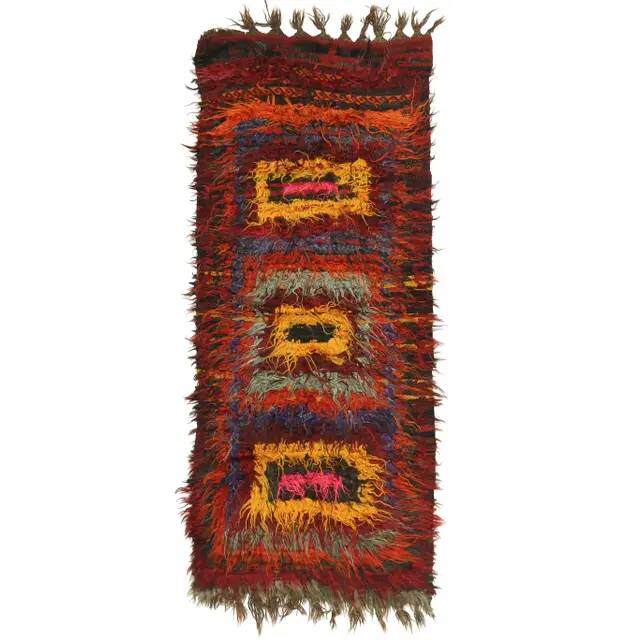 Vintage Turkish Hand-Knotted Wool Cotton Red Kilim Runner Rug 100x248