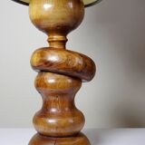 Imposing vintage Scandinavian style lamp designed in turned carved wood with a