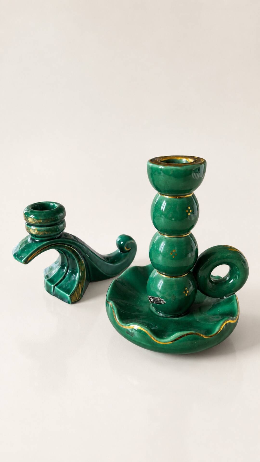 Set de bougeoirs en céramique art déco bohème