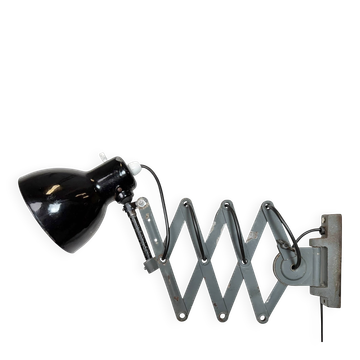 Industrial Black Enamel Scissor Wall Lamp, 1950s