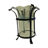 Suspension ancienne XIX avec verre en opaline forme corolle
