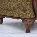 1950s, Danish armchair, furniture wool, hand carved oak wood.