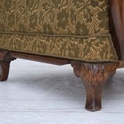 1950s, Danish armchair, furniture wool, hand carved oak wood.