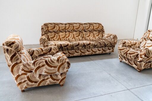 Canapé-lit 3 places avec 2 fauteuils, années 1970