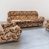 Canapé-lit 3 places avec 2 fauteuils, années 1970