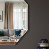 Modernist Octagonal Mirror – Art Glass & Wide Bevel – 1950s/60s