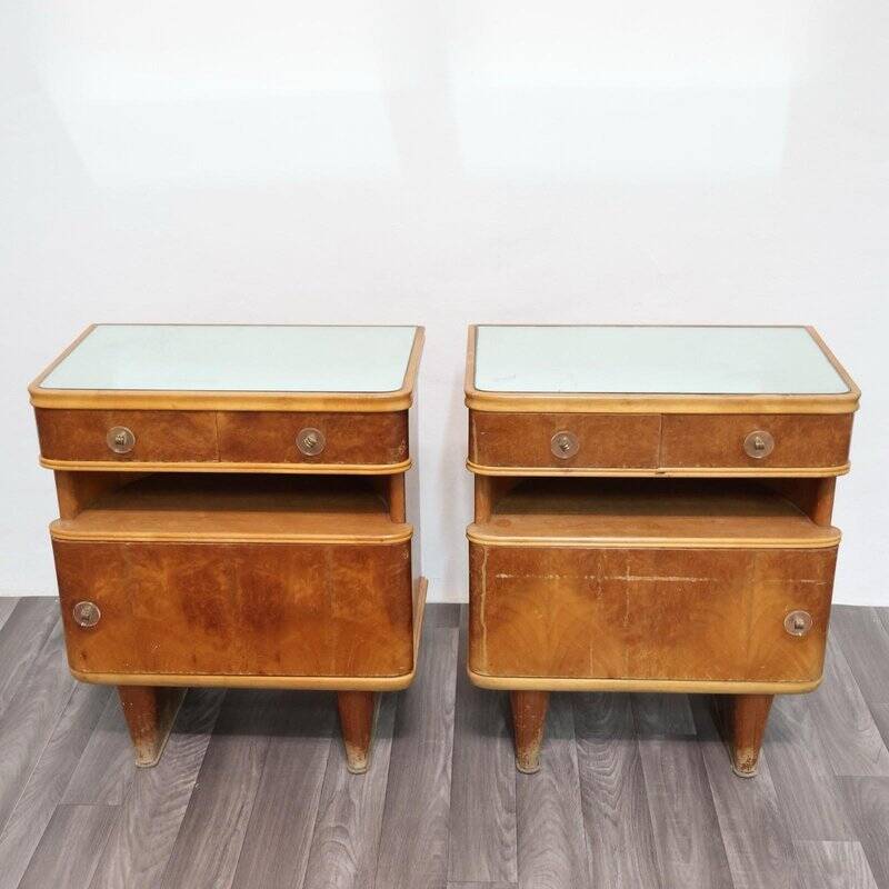 Art Deco Wooden Nightstands, 1940s, Set of 2