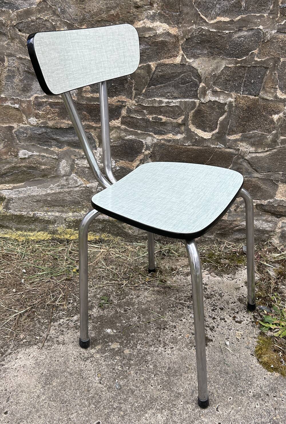 JPP pale green formica table, 4 chairs, 1 stool, 1950s