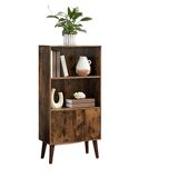 Mid-Century Modern Bookcase with Doors and Storage Cabinet, Rustic Brown
