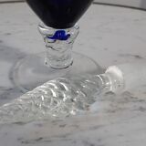 Duo of royal blue and green polished glass decanters 60s-70s