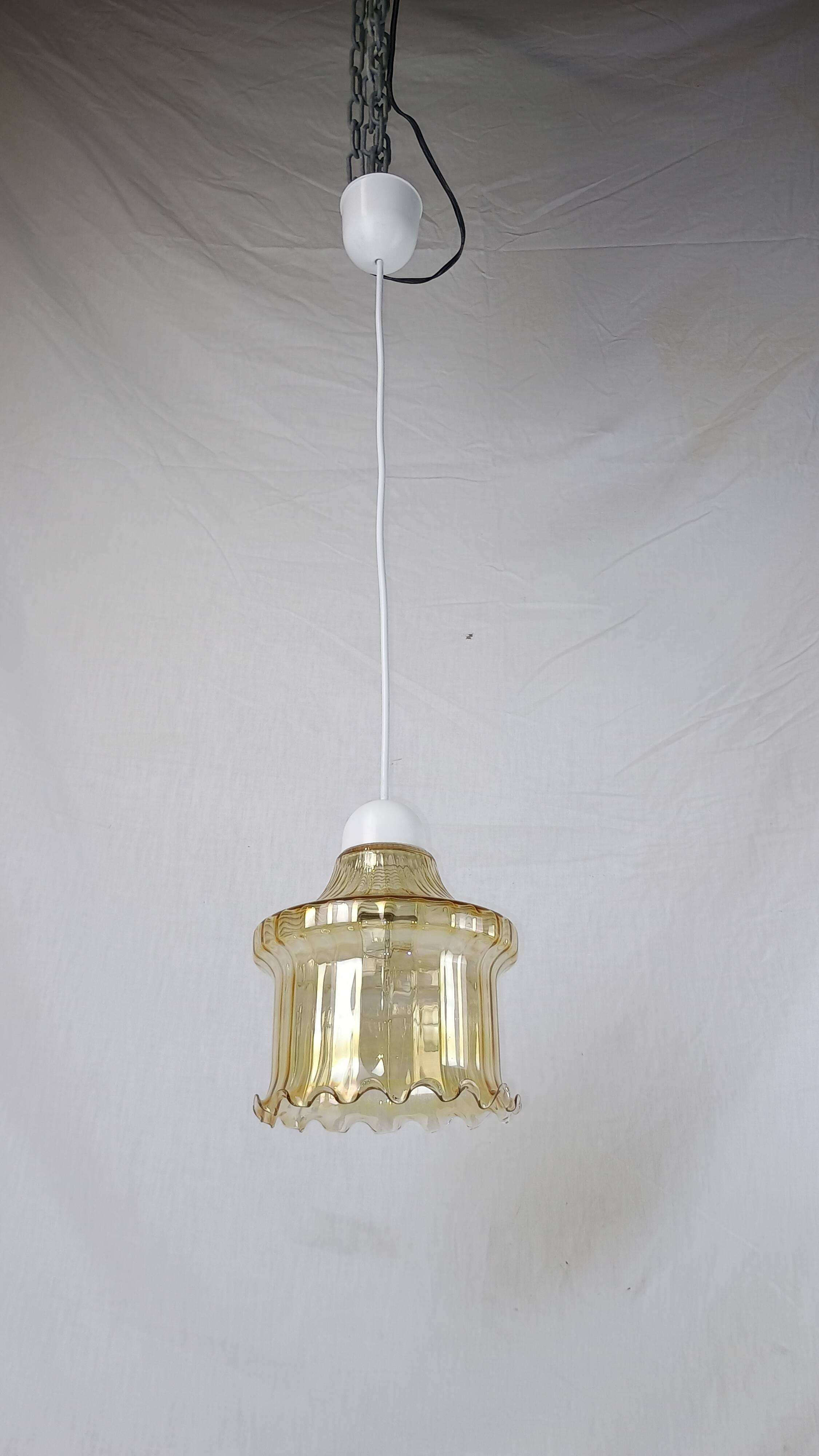 Venini Vintage Murano Glass Amber Pendant Light