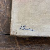 French Riviera beach scene oil on canvas 1950