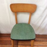 Set of 6 chairs in wood and green leatherette, 1960's