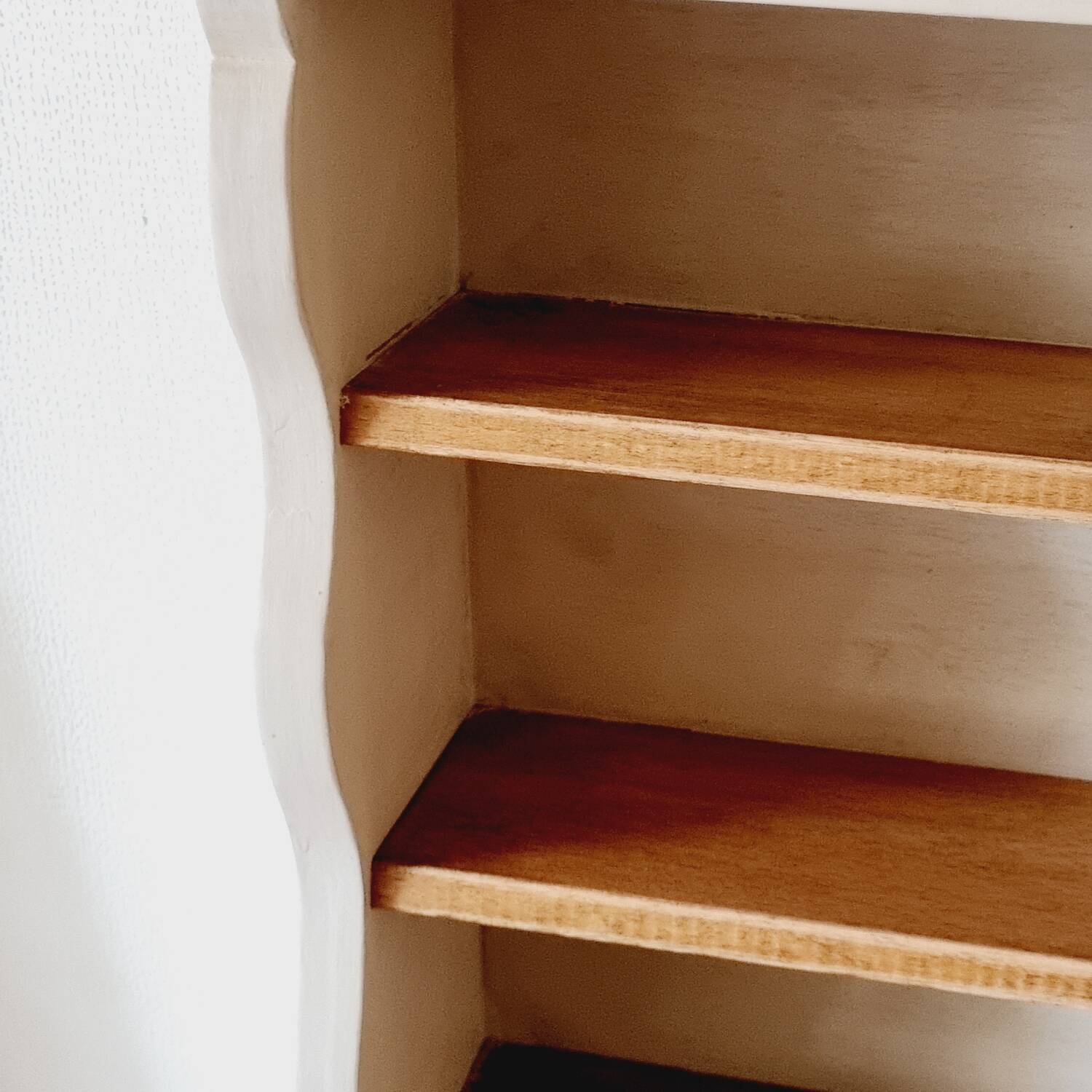 Linen-colored wooden shelf