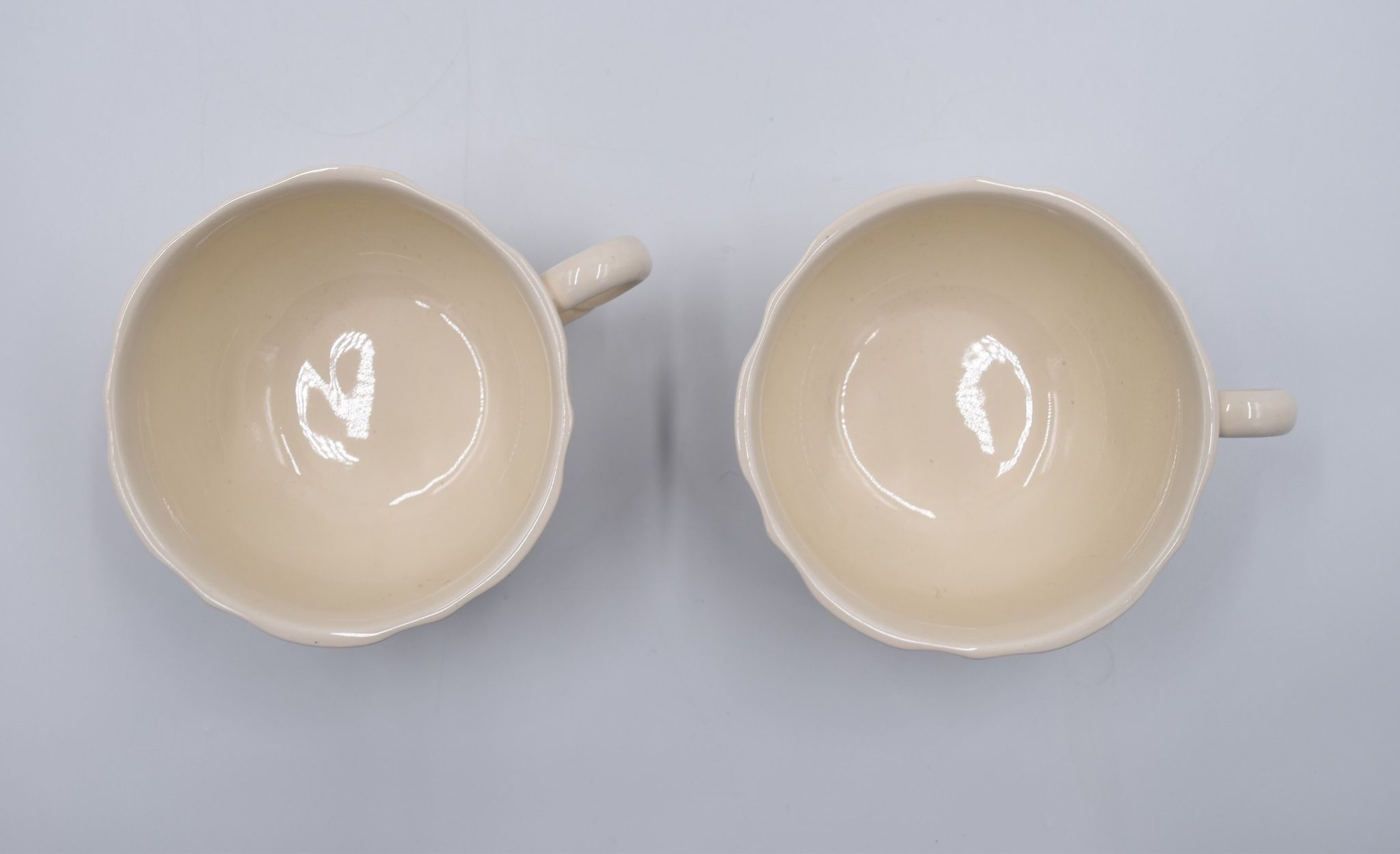 2 luncheon cups off-white earthenware Lunéville décor relief France