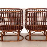 Pair French XXL Bamboo Baskets, 1970s