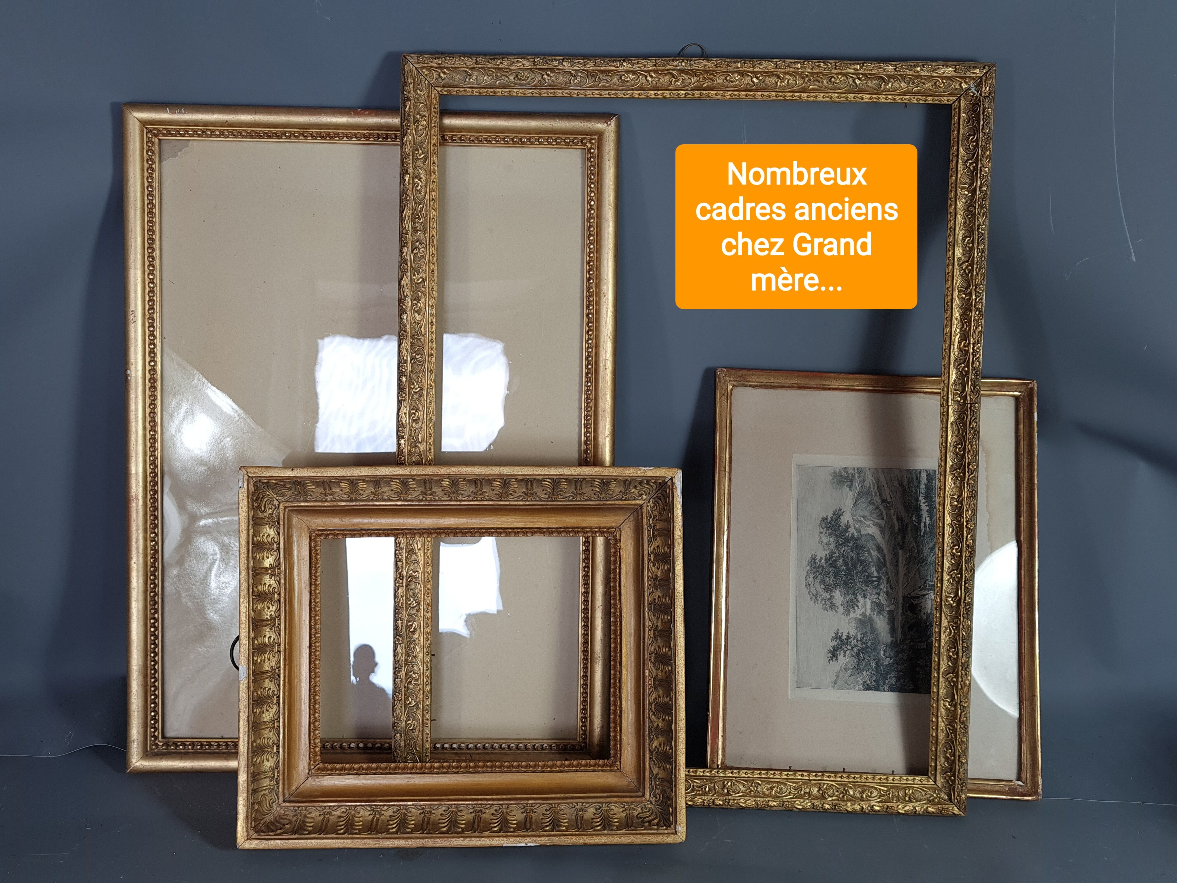 Old frame beaded decoration, gilded stucco wood