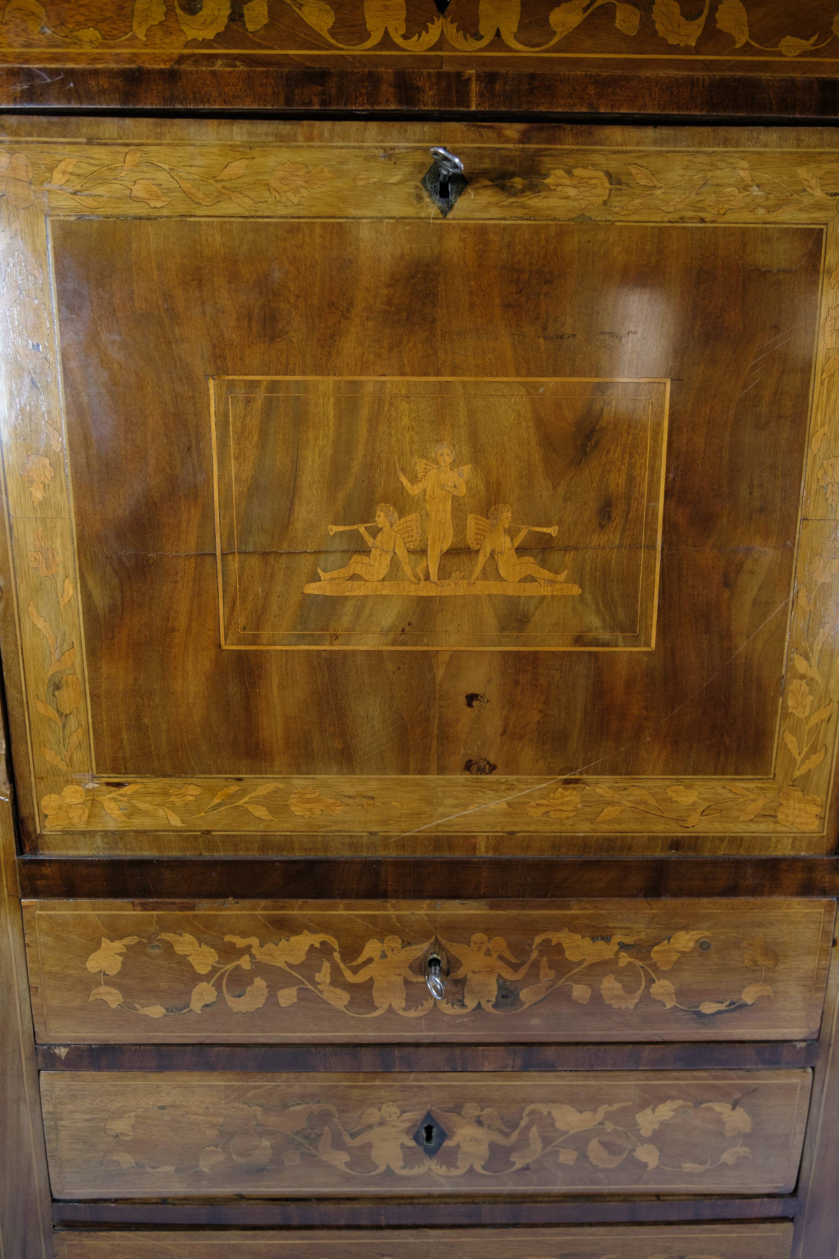 Secretary Empire Style Hand Polished Mahogany With Intarsia From 1820s