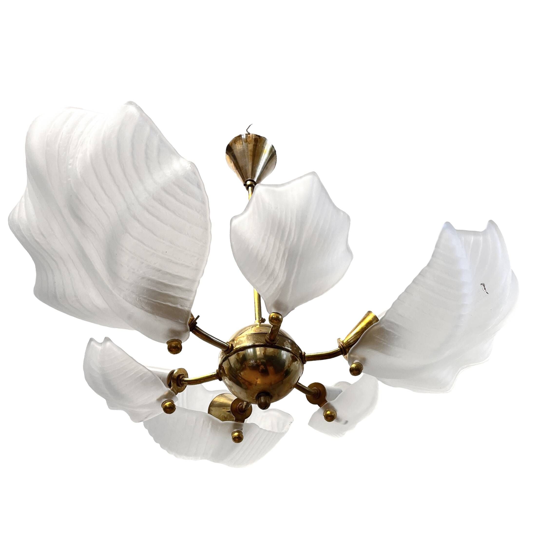 Beautiful chandelier, leaf type, Železny Brod Sklo ZBS, Czechoslovakia, 1970s.