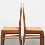 Set of 2 Wooden Art Deco Dining Chairs with Woven Cane Seat and Backrest