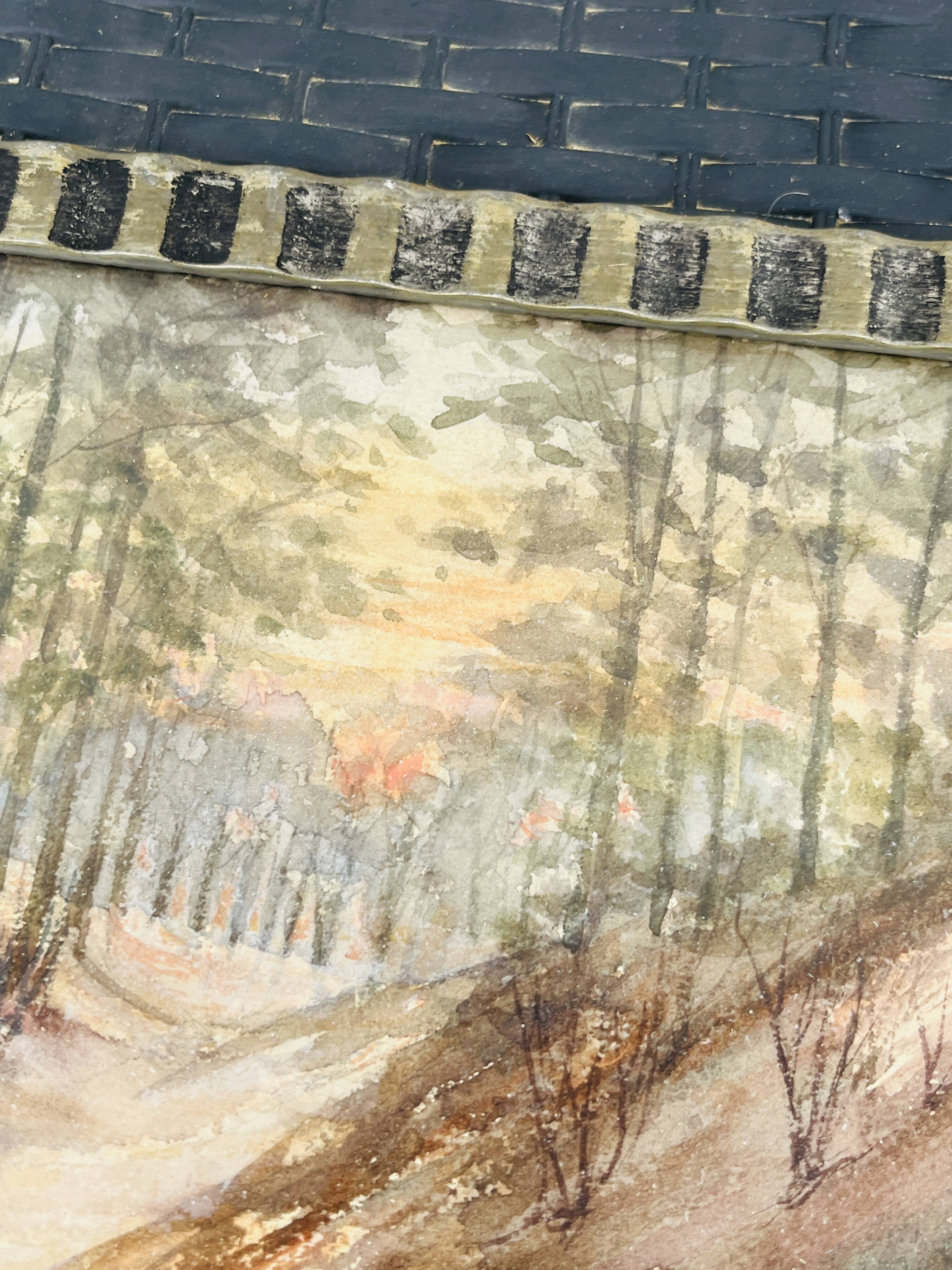Belgian watercolour Sunset in Houffalize signed J. Dupont