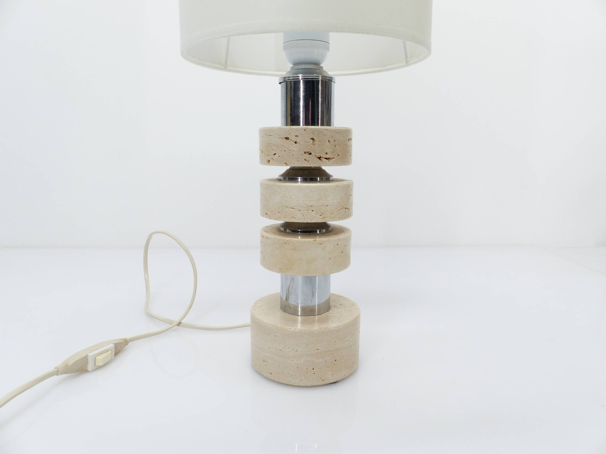 Table lamp in travertine and chrome, Italy, 1970s