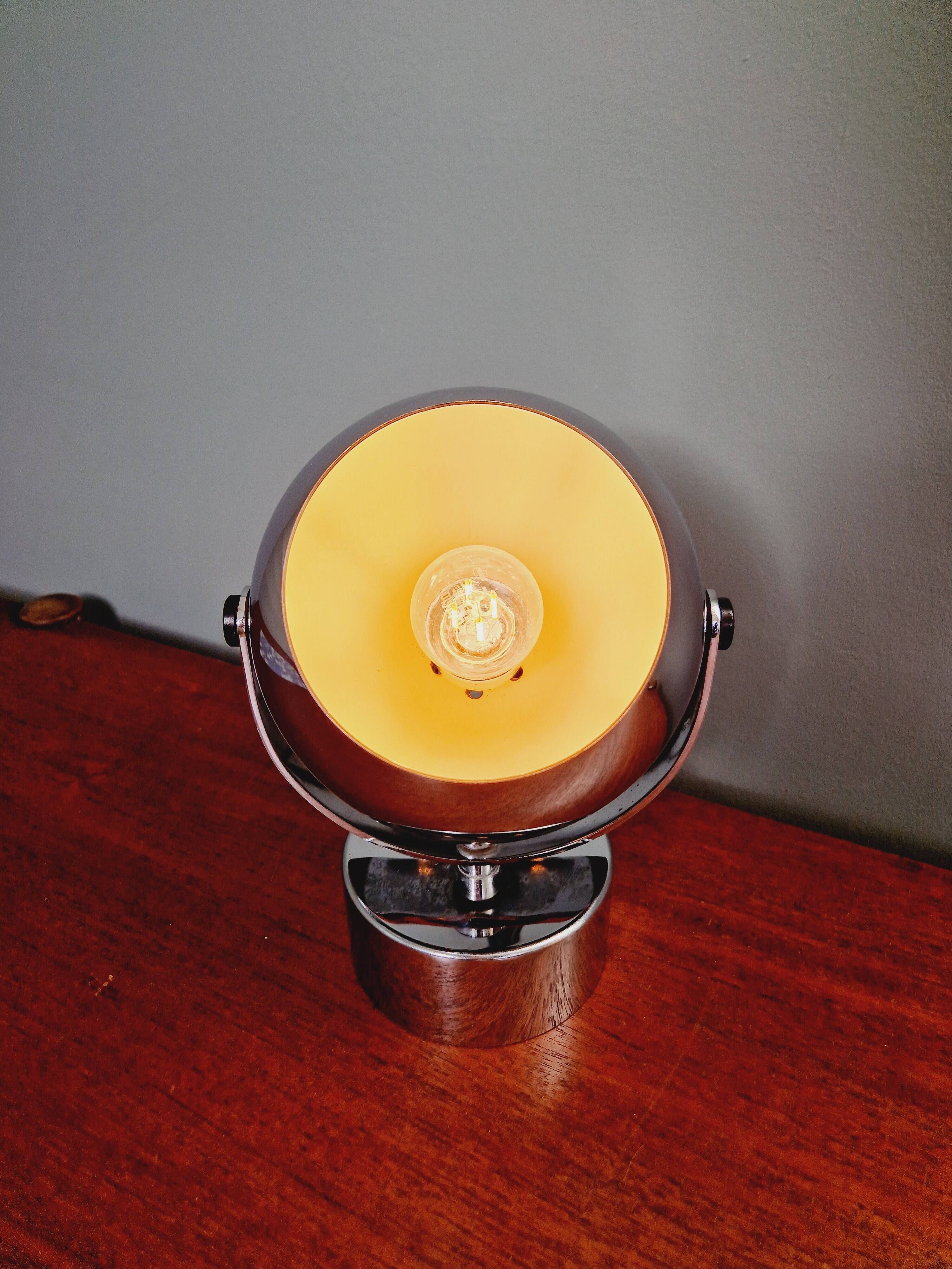 Lampe Eyeball Vintage Métal Peint Chromé Design Space Age Années 70 - Lampe De Bureau Rétro