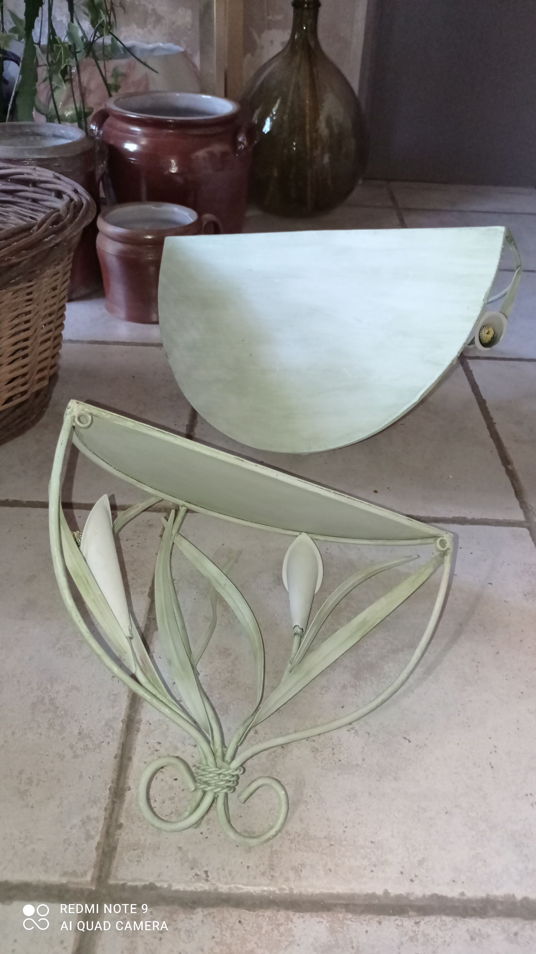 Duo of wrought iron shelves