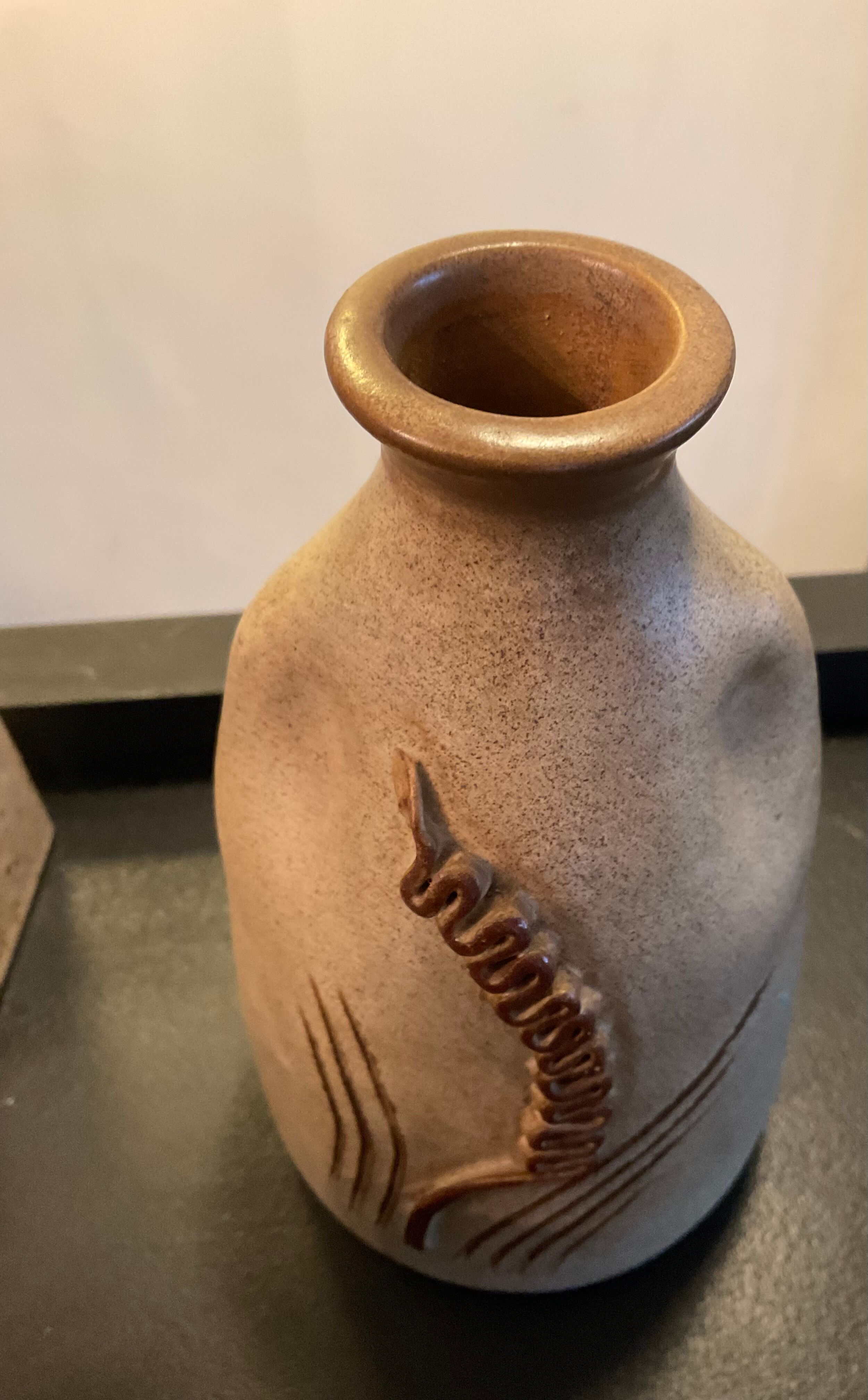 Series of 5 vintage beige ceramic vases