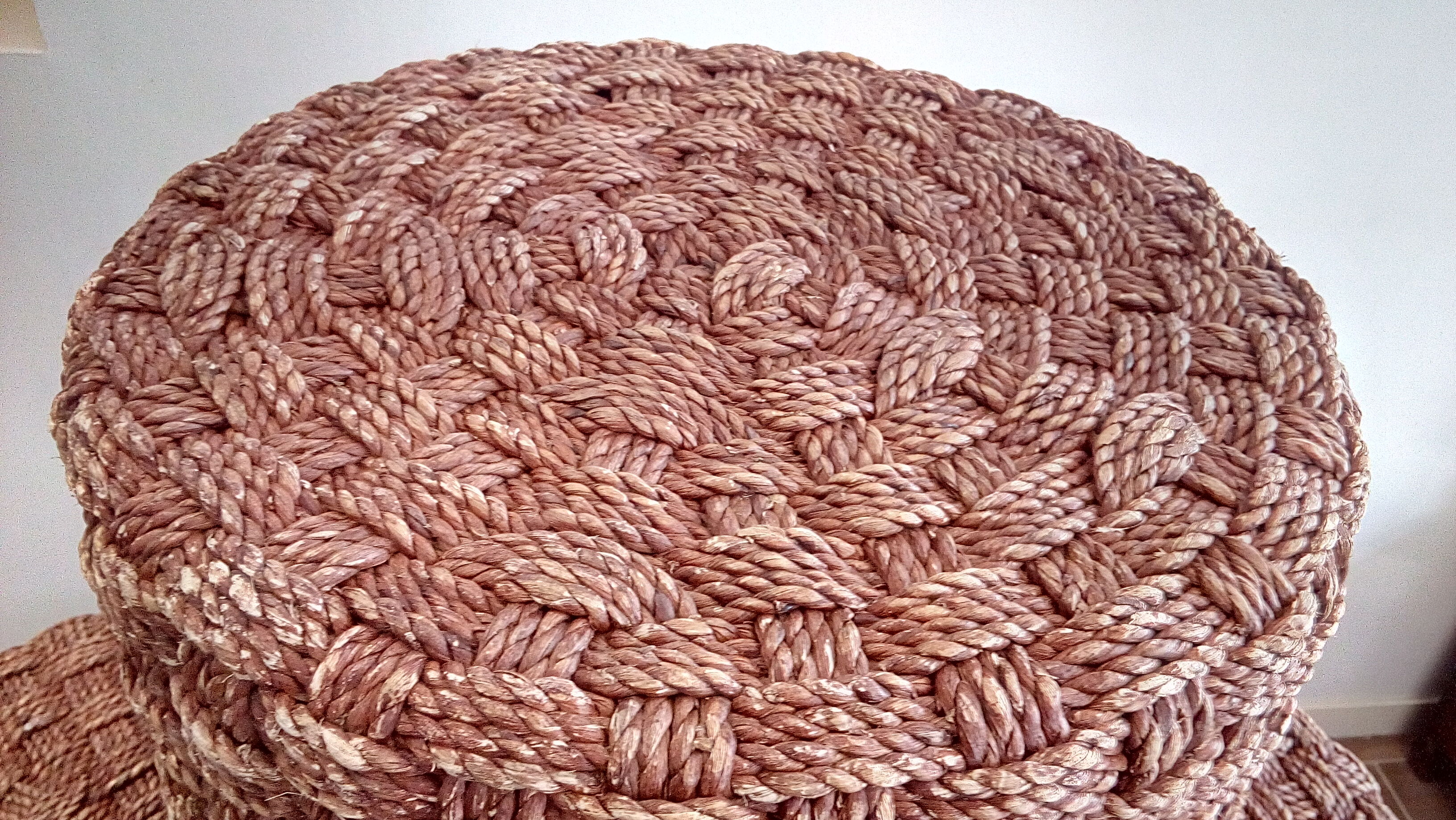 Vintage stool pouf in braided rope