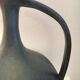 Vase with vintage Scandinavian blue ceramic handles. Signed Lienau
